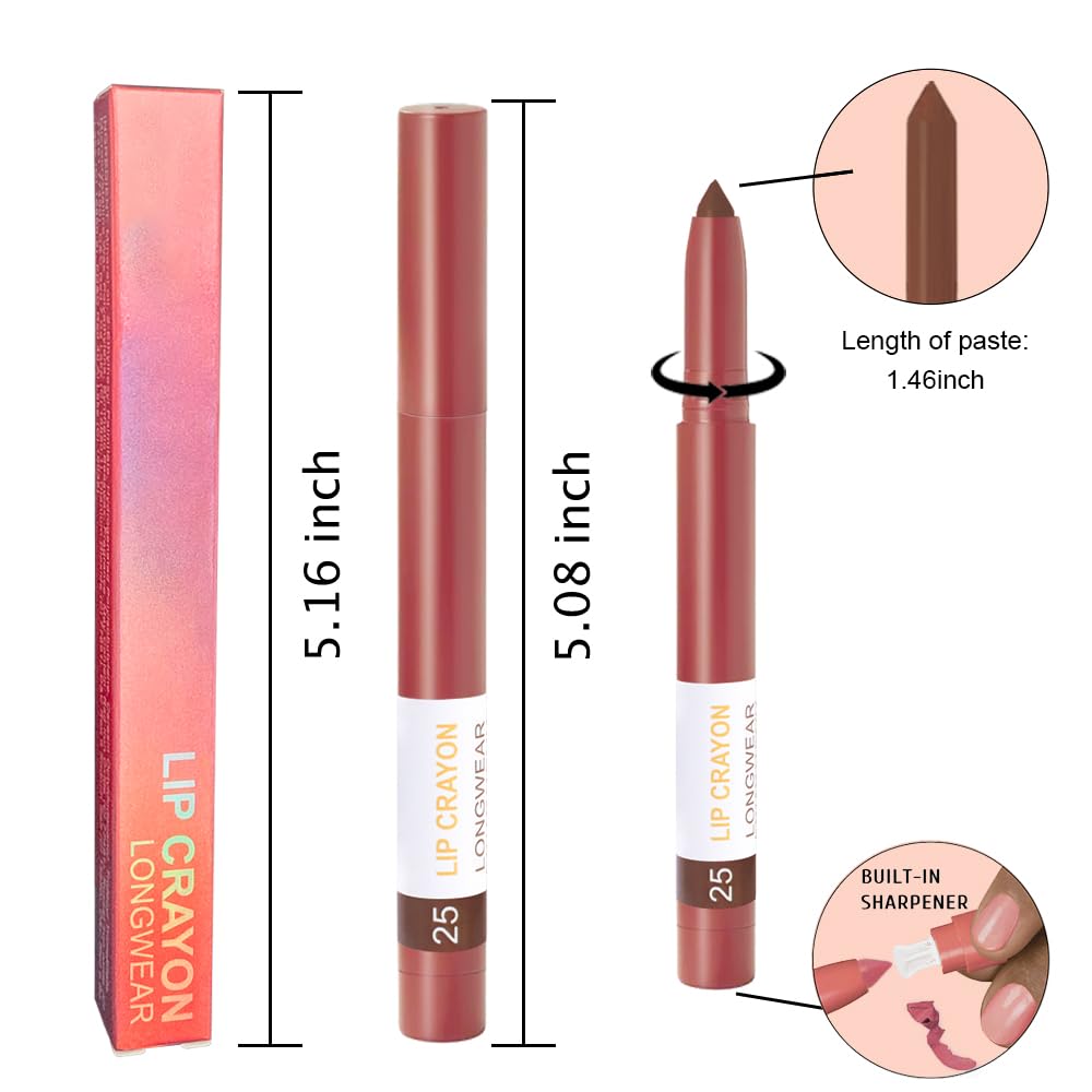 BINGBRUSH Matte Lip Crayon Set – Longwear, Waterproof, Velvet Finish, Built-in Sharpener, Smooth Lip Liner & Gloss (25#+26#, 2 Count (Pack of 1))