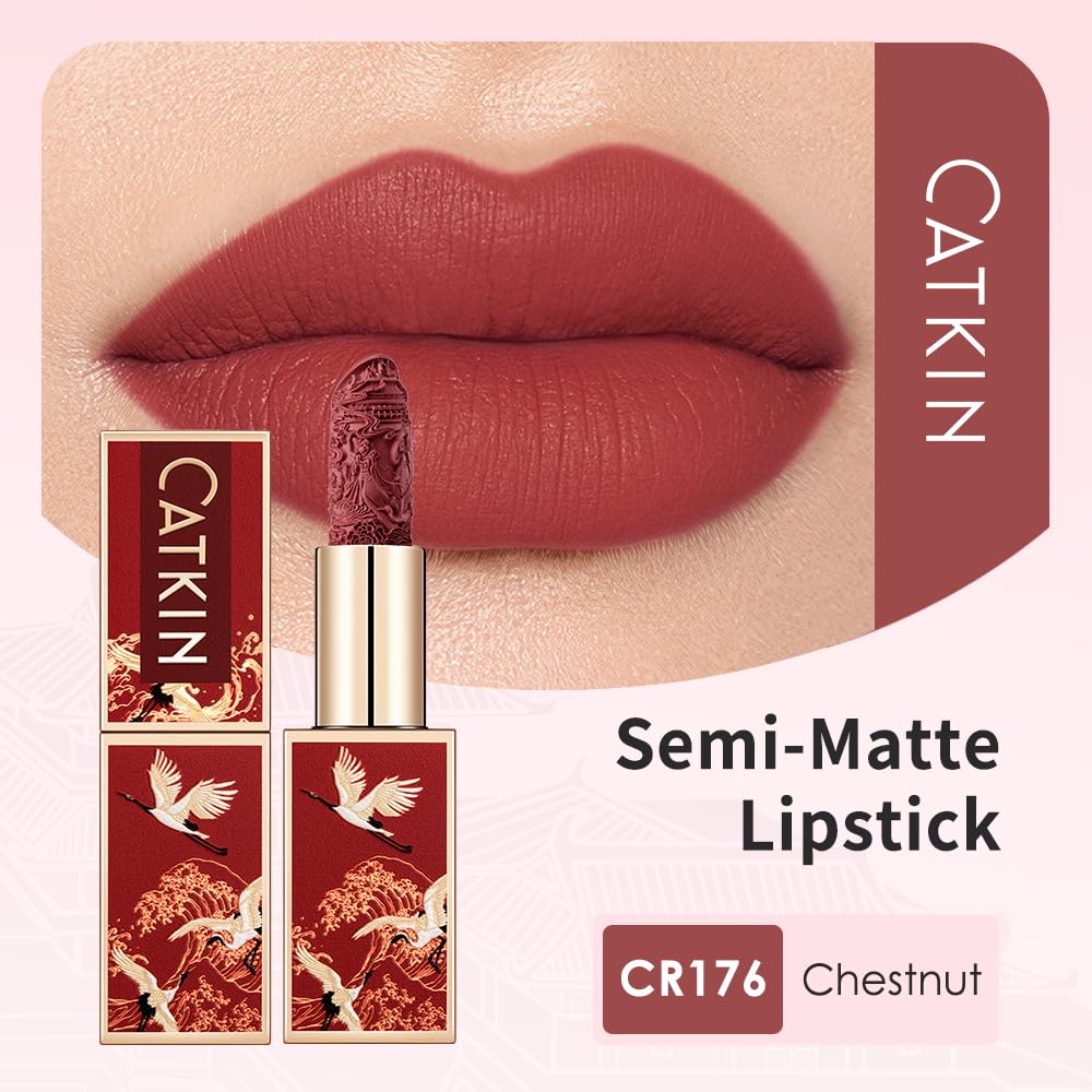 Catkin Semi-Matte Lipstick Hydrating High Impact Color Infused with Vitamin E and Avocado Oil Smooth Soft Texture Long Lasting Matte Finish 176