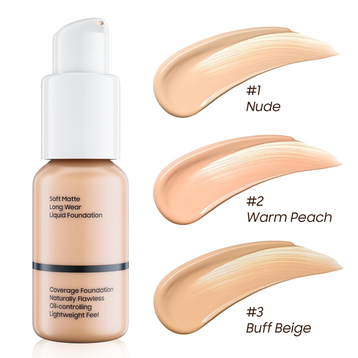 Matte Full Coverage Liquid Foundation - Lightweight & Flawless Oil Control Foundation Makeup, Waterproof and Long-Lasting Skin Foundation Concealer for Dry and Oily Skin, 1 Fl Oz (#103 Warm Peach)