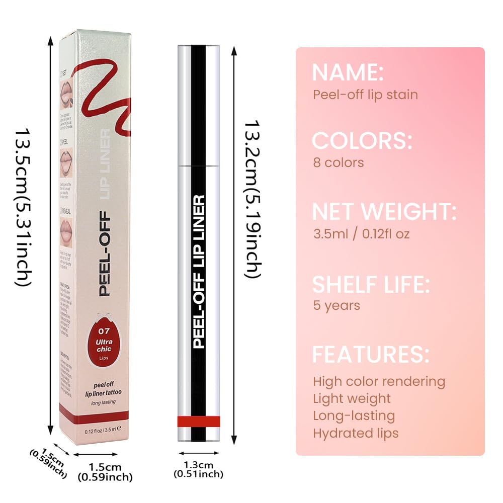 Matte Liquid Lip Stain Peel Off Lip Liner Tattoo - range Red, Waterproof Smudge-Proof Lip Gloss, Long-Lasting Non-Stick Cup Formula, Natural Peel Off Design for All Skin Types #07