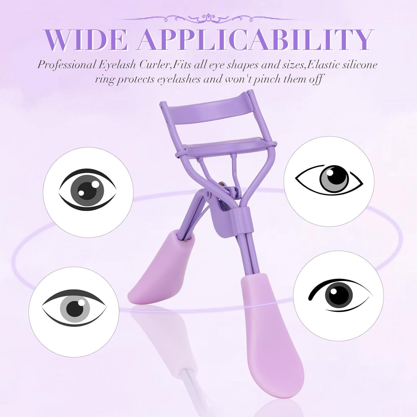 Eyelash Curler with Pads, Lash Curler 2 Pcs with 10 Extra Silicone Replacement Pads, Comfortable Grip for Effortless Curling – Eyelashes for The Perfect Eye Contour (Hyacinth Purple)