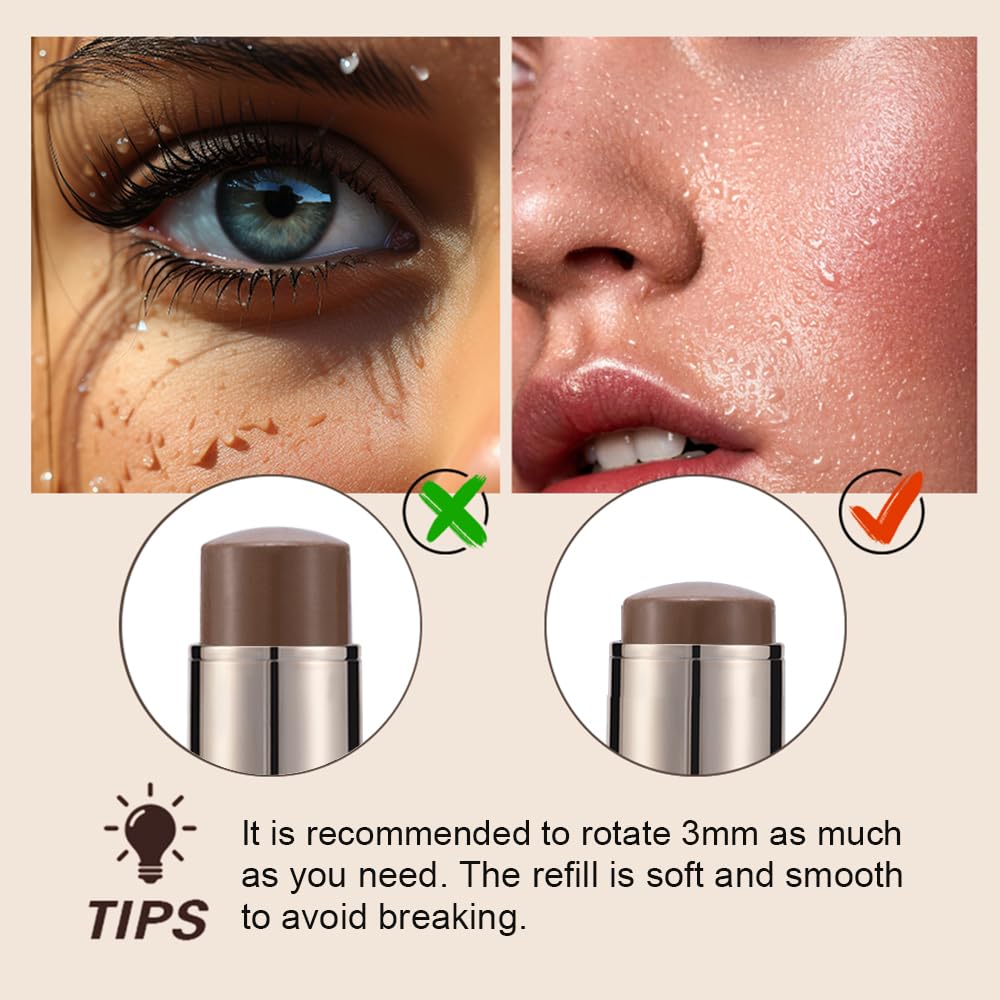 Contour Stick Makeup Kit,3Pcs Bronzer Blush Highlighter Stick Set for Create a Glowing Flawless Look,Non-Greasy Matte Finish Face Stick Trio,Longwear Formula, Include Brush - Medium (#02,05,08)