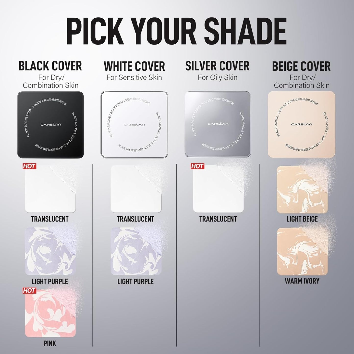 2.0 Black Magnet Soft Focus Powder, Waterproof Translucent Pressed Setting Powder, 24H Longlasting Talc-Free Face Powder, Oil Control Compact Makeup,01 Pink For Dry&Com Skin, 0.28Oz