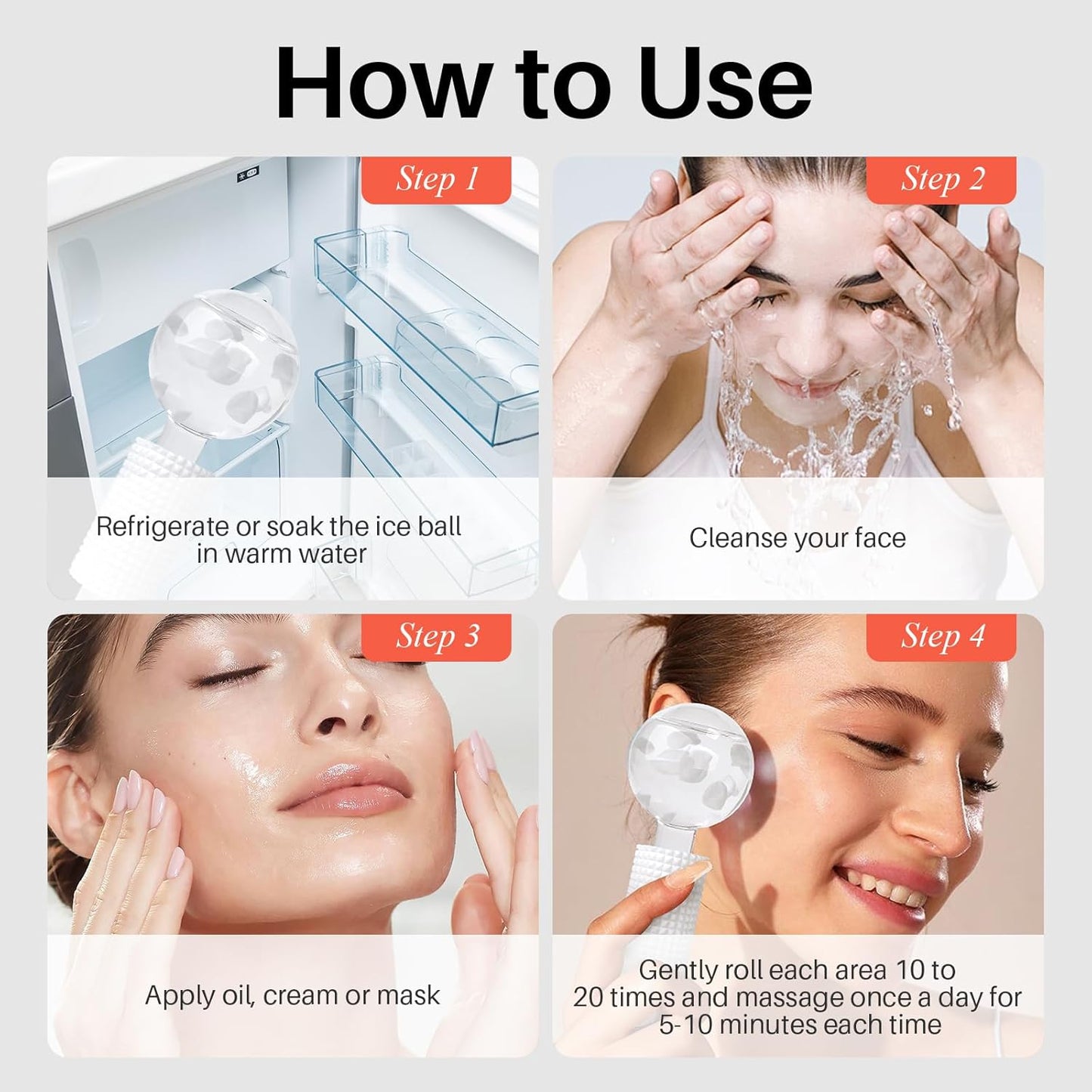 Ice Globes & Ice Roller for Face and Eyes - Facial Massage Tools for Skin Care, Reduce Wrinkles & Puffiness, Cooling Globes & Roller Ball for Glowing Skin 2PCS (White)