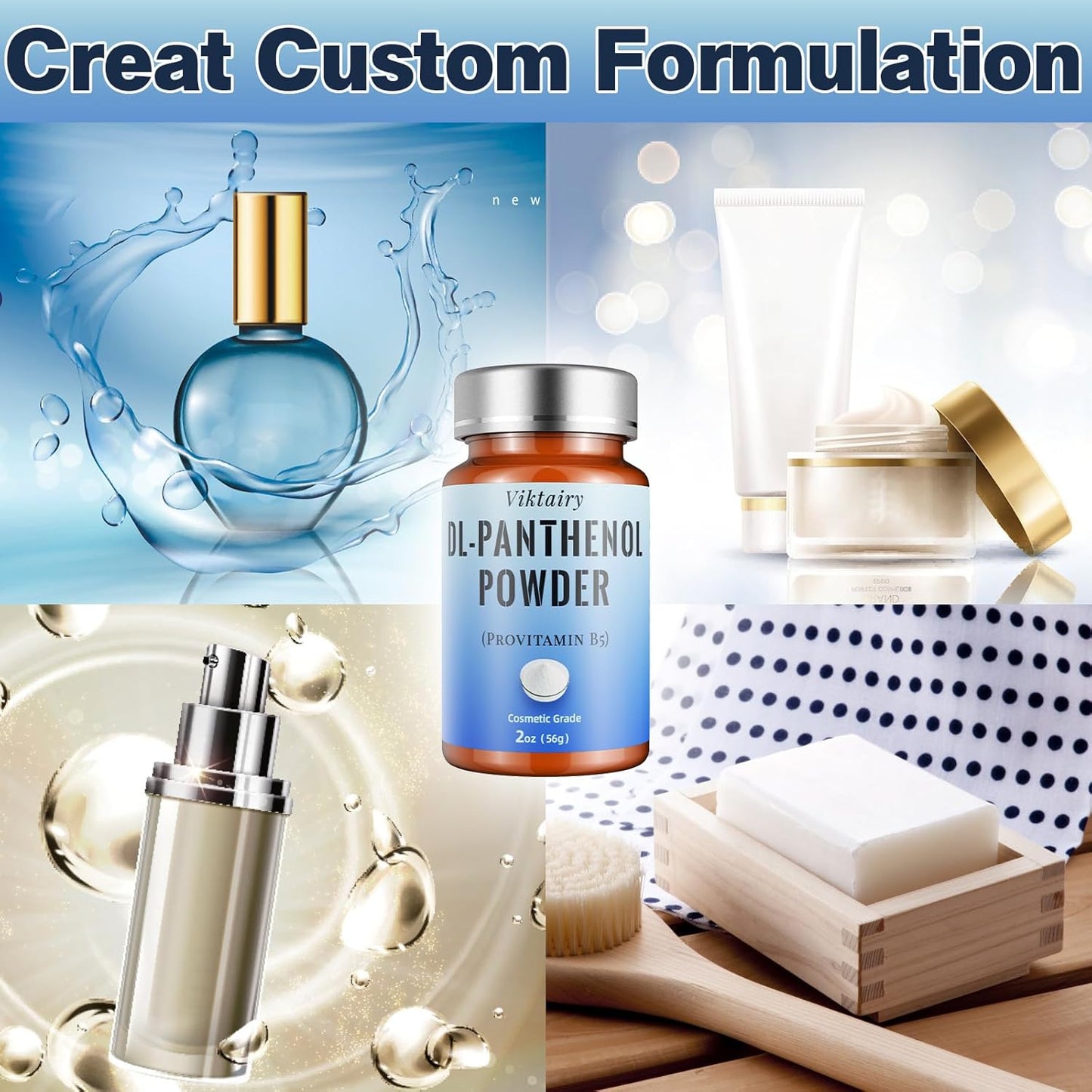 Pure DL-Panthenol Powder (2oz, 56g), Cosmetic Grade Provitamin B5 Powder for Hair Care, Skin Care, Nails Deep Mousturizer, Panthenol Cream, Hair Conditioner, Shampoo, Soap, Lotion