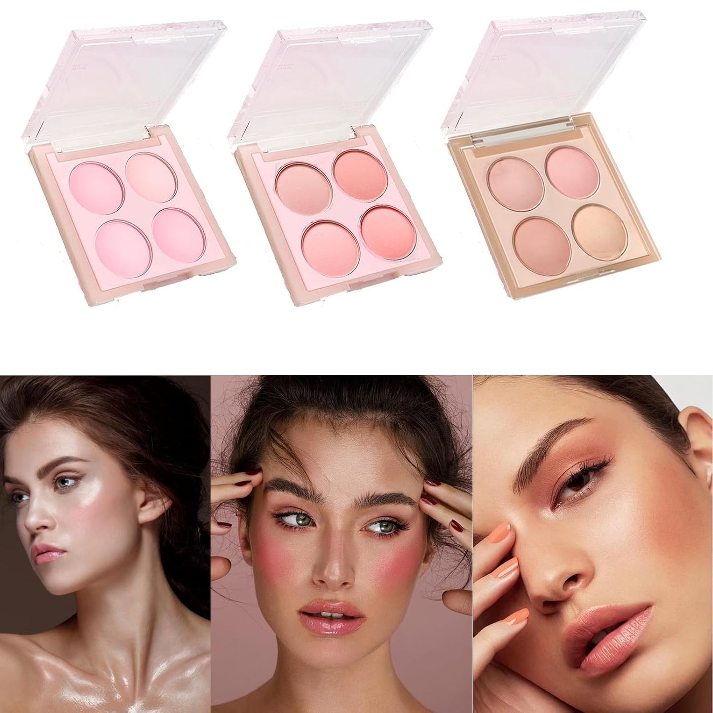 Matte Blush Powder Palette, Blending Mood Cheek, 4 Blendable Shades Korean Fairy Pink Blusher in Lightweight Smooth Powder, Vegan Makeup (Strawberry 1#, 1.84 ounces)
