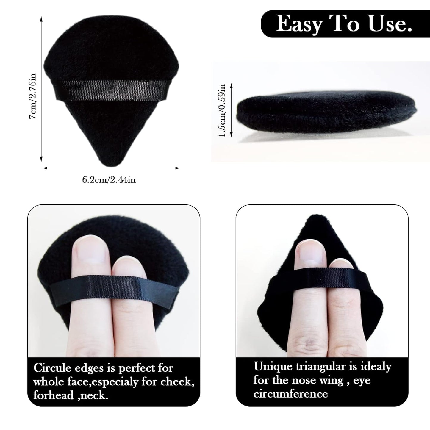 Powder Puff Daubigny 6 Pieces Powder Puff Face Soft Triangle Makeup Puff for Loose Powder Mineral Powder Body Powder Velour Cosmetic Foundation Blender Sponge Beauty Makeup Tools(Black)