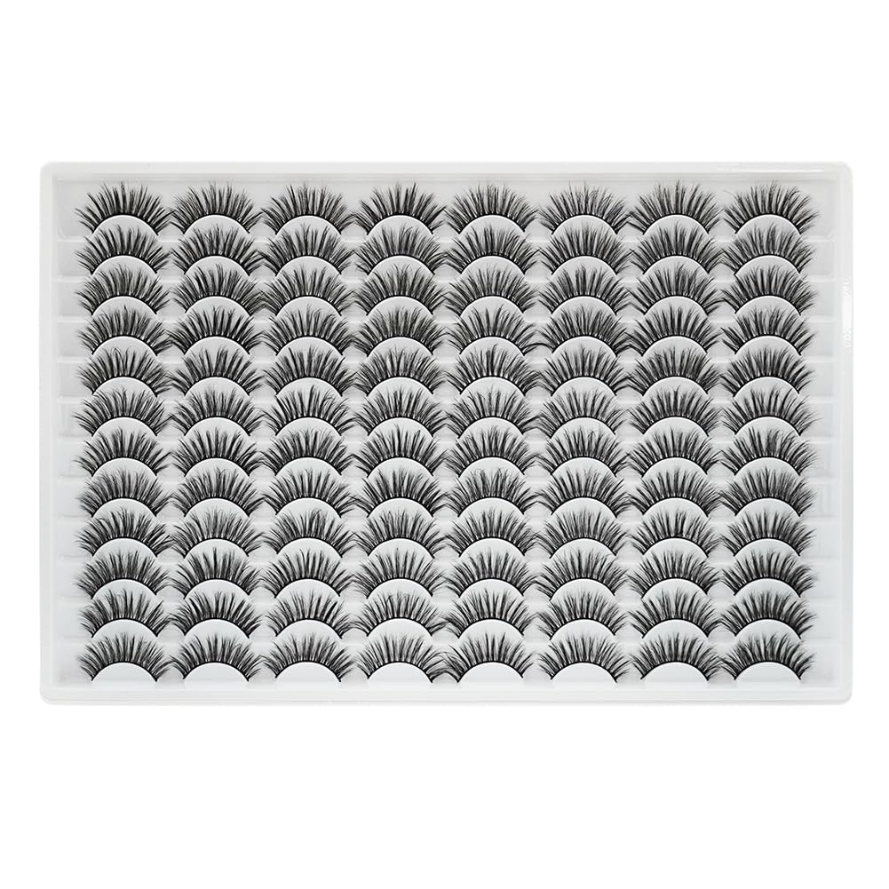 False Eyelashes 48 Pairs Faux Mink Lashes 14mm Wispy Lashes 3D Fluffy Cat Eye Lashes Pack Bulk Wholesale Strip Lashes(style 48-020)