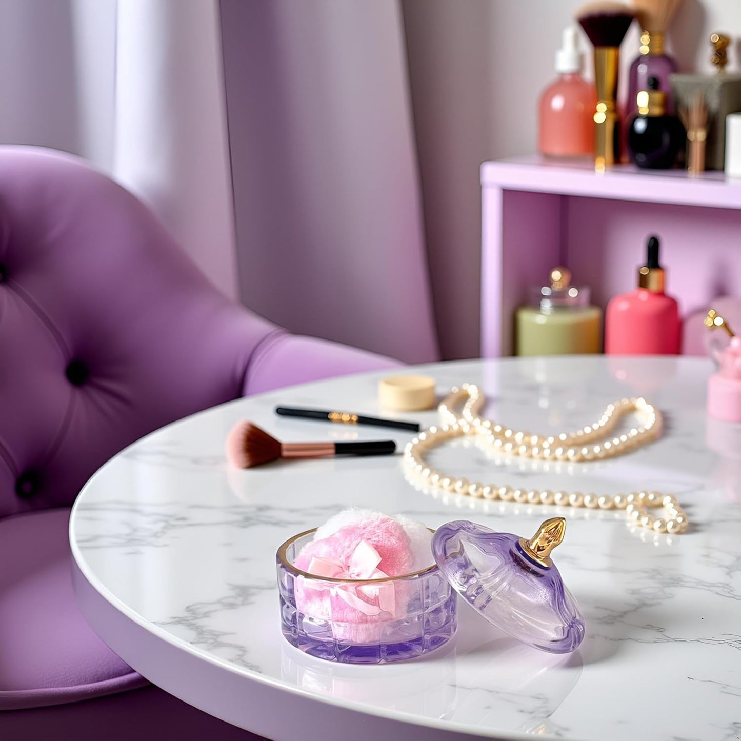 Body Powder Puff and Container - Glass Dusting Powder Container with 2 Soft Puffs Vintage Powder Puff Case for Women & Girls (3.94x3.94x3.94 H in) - GRB011-Purple