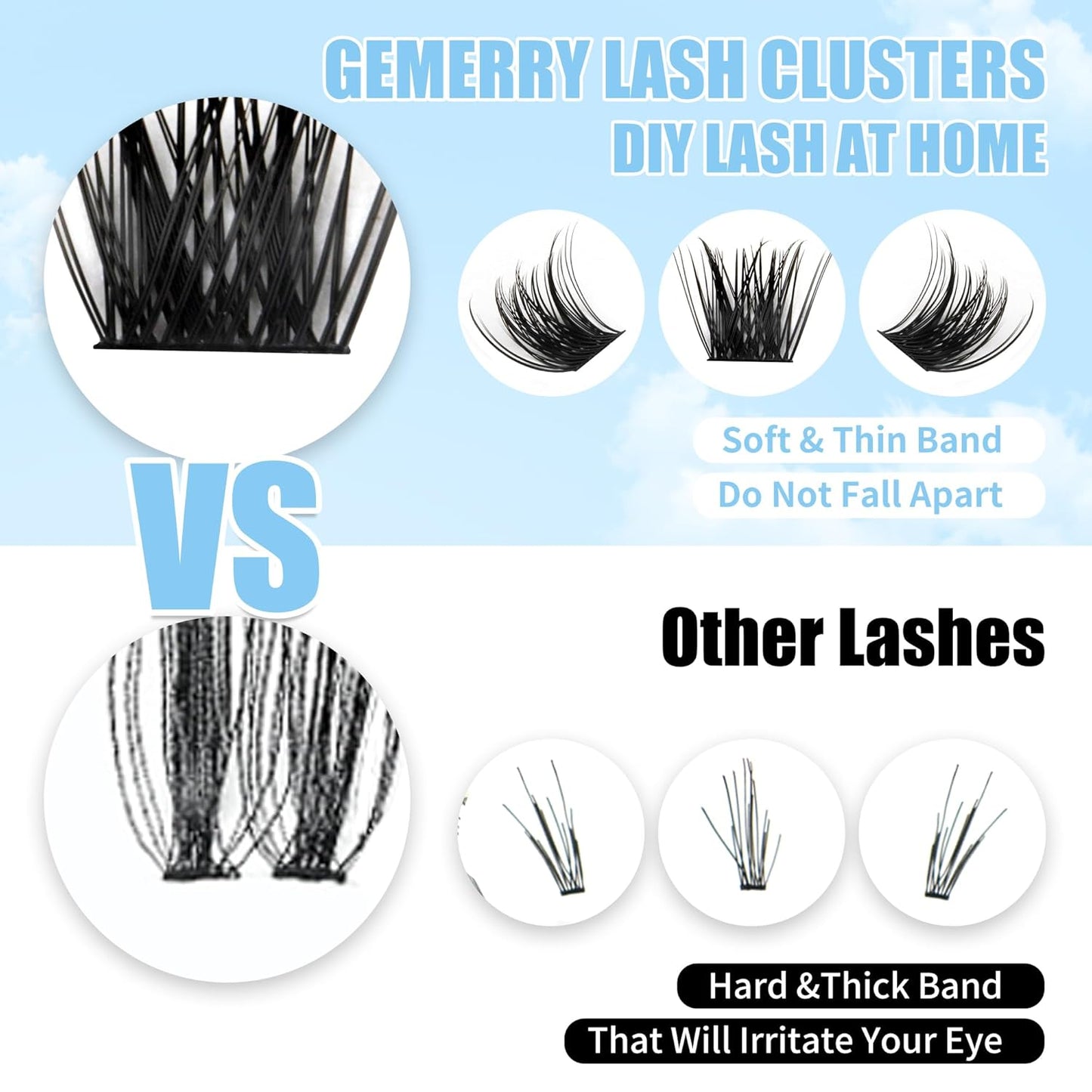 Lash Clusters GEMERRY Cluster Lashes 150 PCS Individual Lashes Two Styles Eyelash Clusters Wide Stem Soft Fluffy Cluster Eyelash Extensions DIY at Home (Sunshine/Rainbow-0.07-D-8-16MIX)