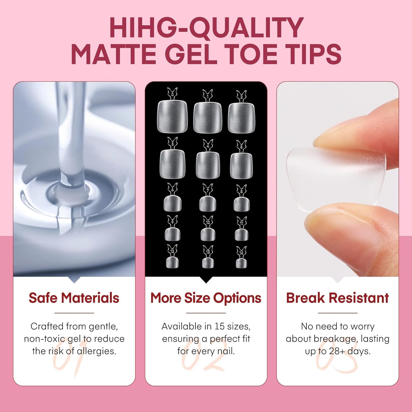 504pcs Toe Nail Press Ons: Squavol Toe Nail Tips Full Cover Fake Toenail, 15 Sizes Square Round Oval Press on Toenails for Women Big Wide Nail Extensions Home DIY Salon