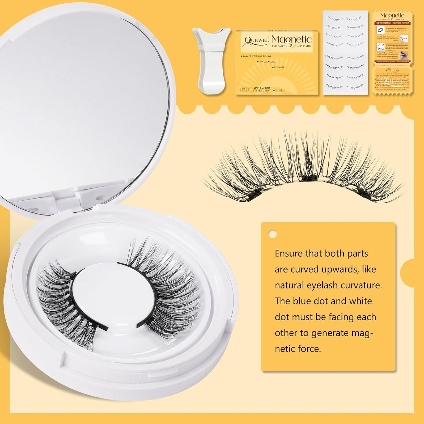 QUEWEL No Glue Needed Eyelashes - Magnetic Lashes Natural Look, Reusable Lashes Kit with Applicator, Easy to Wear and Remove with Instructions