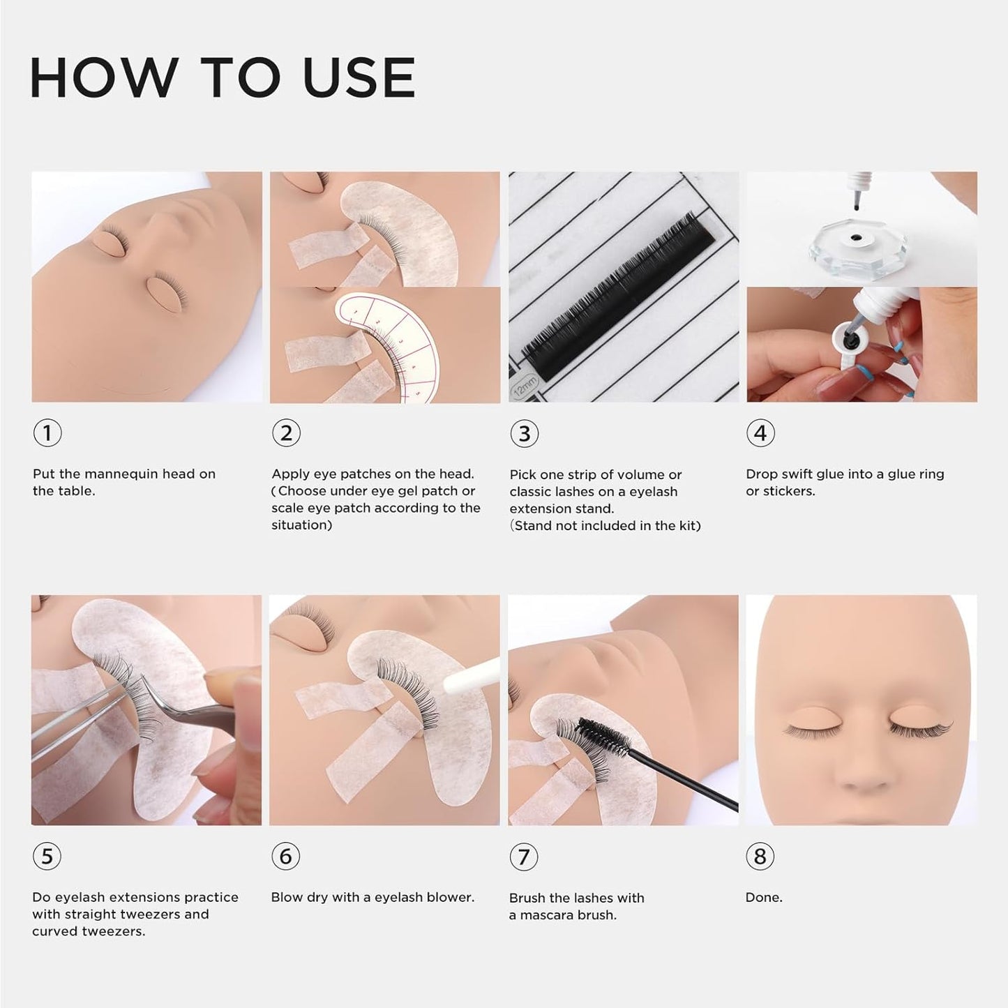 BEYELIAN Eyelash Extension Kit, Lash Extension Kit, Professional Lash Mannequin Head Kit with Removable Eyelids, Lash Kit for Eyelash Extensions Beginners 353 Piece Set