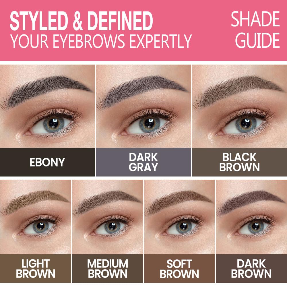 3Pcs Waterproof Eyebrow Pencil, Professional Makeup Micro Brow Pencil, Double-ended ultra-fine eyebrow pencil, Ultra-Fine Mechanical Pencil (3, 01#Ebony)