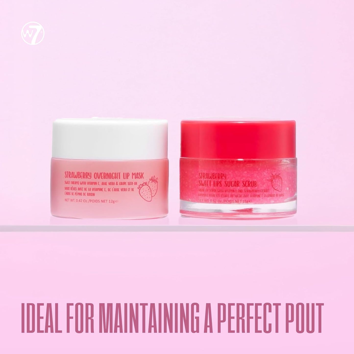 W7 Sweet Dreams Lip Scrub & Overnight Lip Mask Duo - 2 Piece Gift Set - Strawberry Flavour - Exfoliate, Condition, Soothe & Hydrate