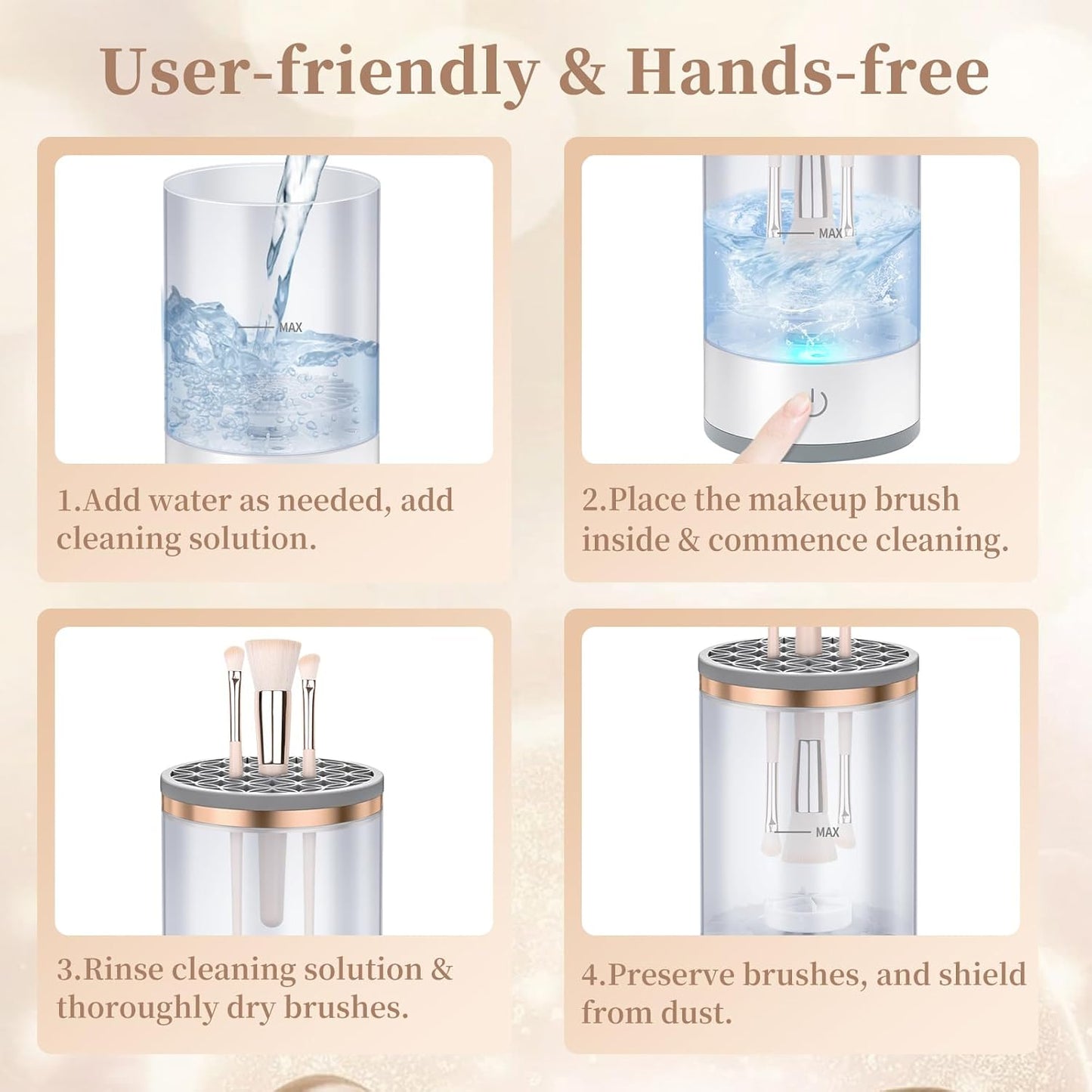 Electric Makeup Brush Cleaner, Quick Efficient Machine for Deep Cleaning All Types of Brushes, Portable Compact Design for Travel Home Use, for Makeup Lovers & Professionals - White