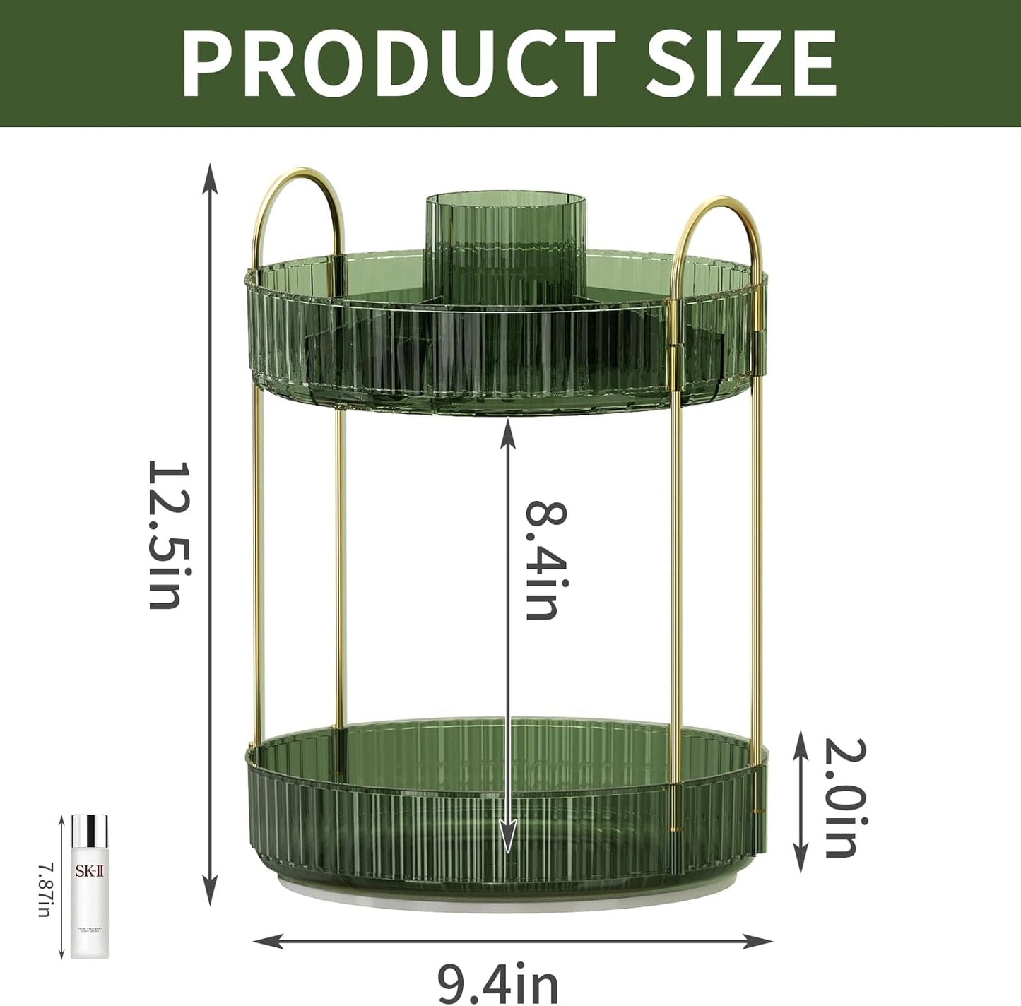 360° Rotating Makeup Organizer, Large-Capacity Skincare Make Up Storage 2 Tier Perfume Organizers Cosmetic Dresser Organizer with Makeup Brush Holder, Fits Bedroom, Bathroom, Vanity Shelf Countertop