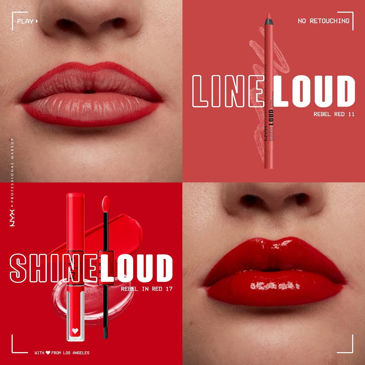 NYX PROFESSIONAL MAKEUP Line Loud Lip Liner, Longwear and Pigmented Lip Pencil with Jojoba Oil & Vitamin E - Rebel Red (Warm Red)