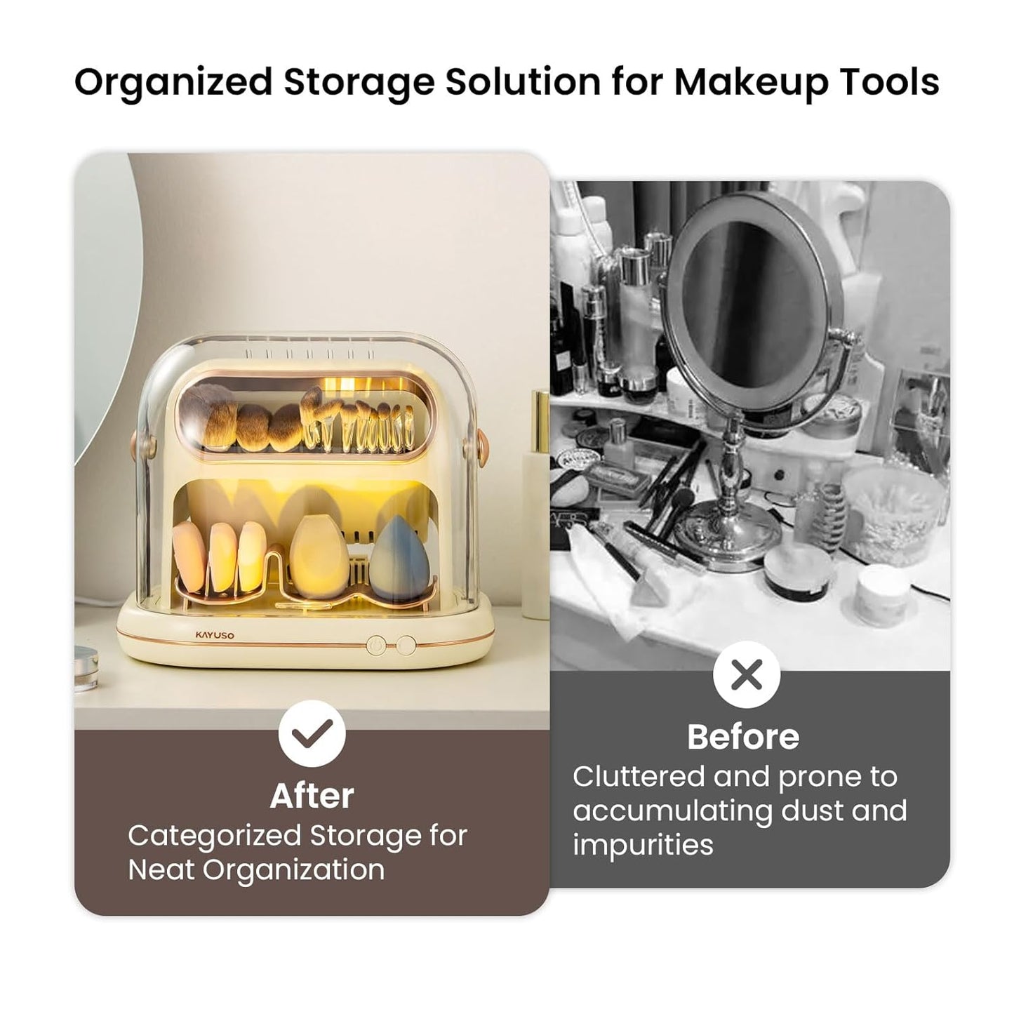 KAYUSO Electric Makeup Brush Dryer Machine, 3 in 1 Automatic Makeup Brush Dryer and Storage with Cover, Timed Cleaning Tool for Most Size Brushes and Sponges