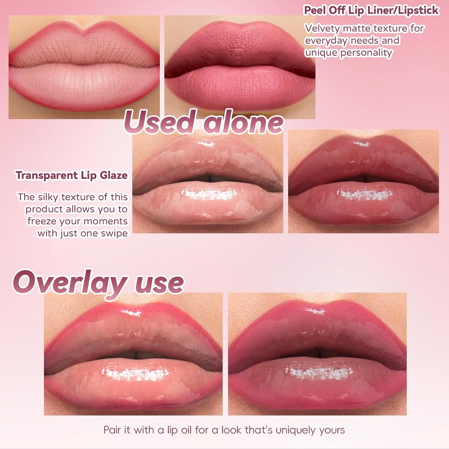Dual-Ended Peel Off Lip Stain Liner, Long Lasting Waterproof Peel Off Lip Liner Tattoo with Nourishing Clear Gloss Combo Set, Transfer-Proof Non-Stick Cup Shiny Lips Tint Lipstick Makeup07