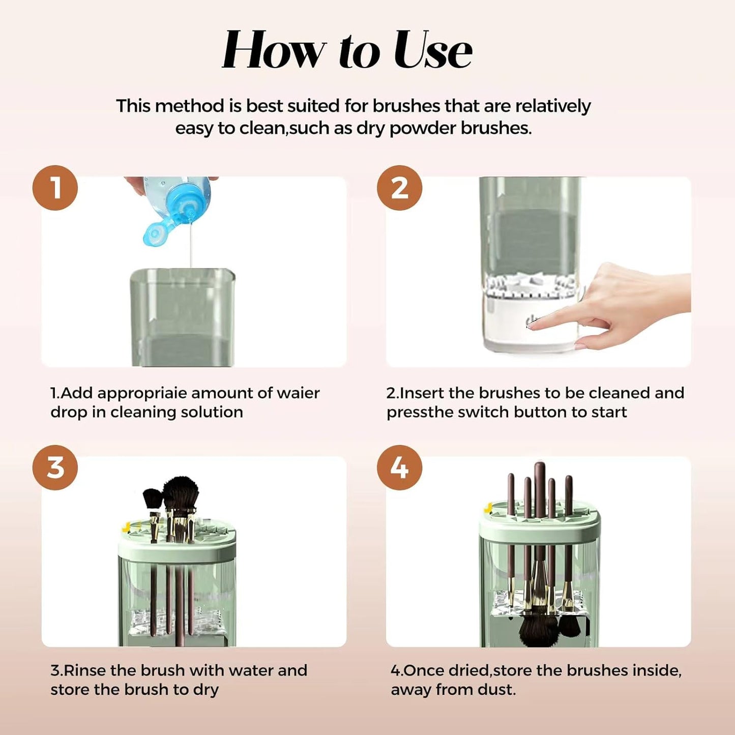 Electric Makeup Brush Cleaner:Fast and Efficient Machine for Deep Cleaning All Brush Types, Compact and Portable for Travel and Home, Ideal for Makeup Enthusiasts and Professionals (Clear Green)