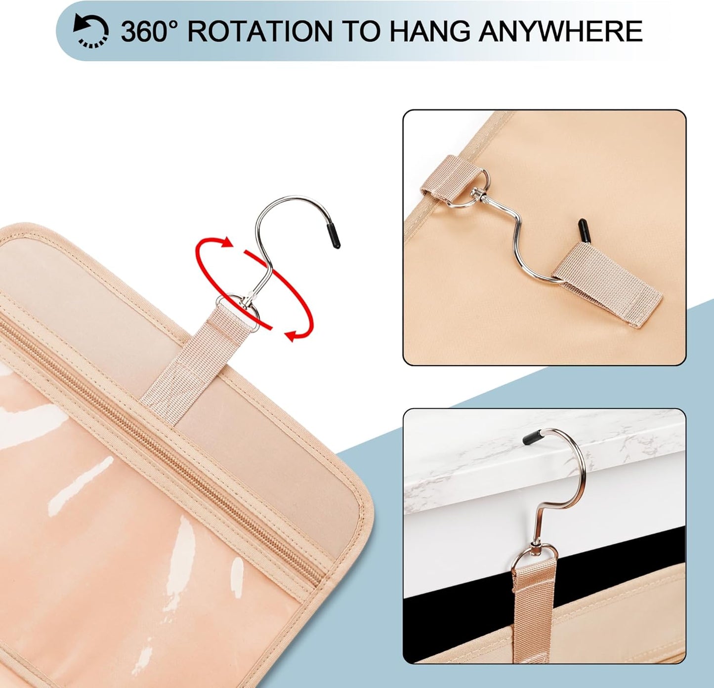 Travel Hanging Toiletry Bag for Women, Cruise Ship Essentials, with Jewelry Organizer, Extra Large Makeup Dopp Kit, Waterproof Cosmetic Bags, Toiletries Kit Set with Trolley Belt, Sky Blue