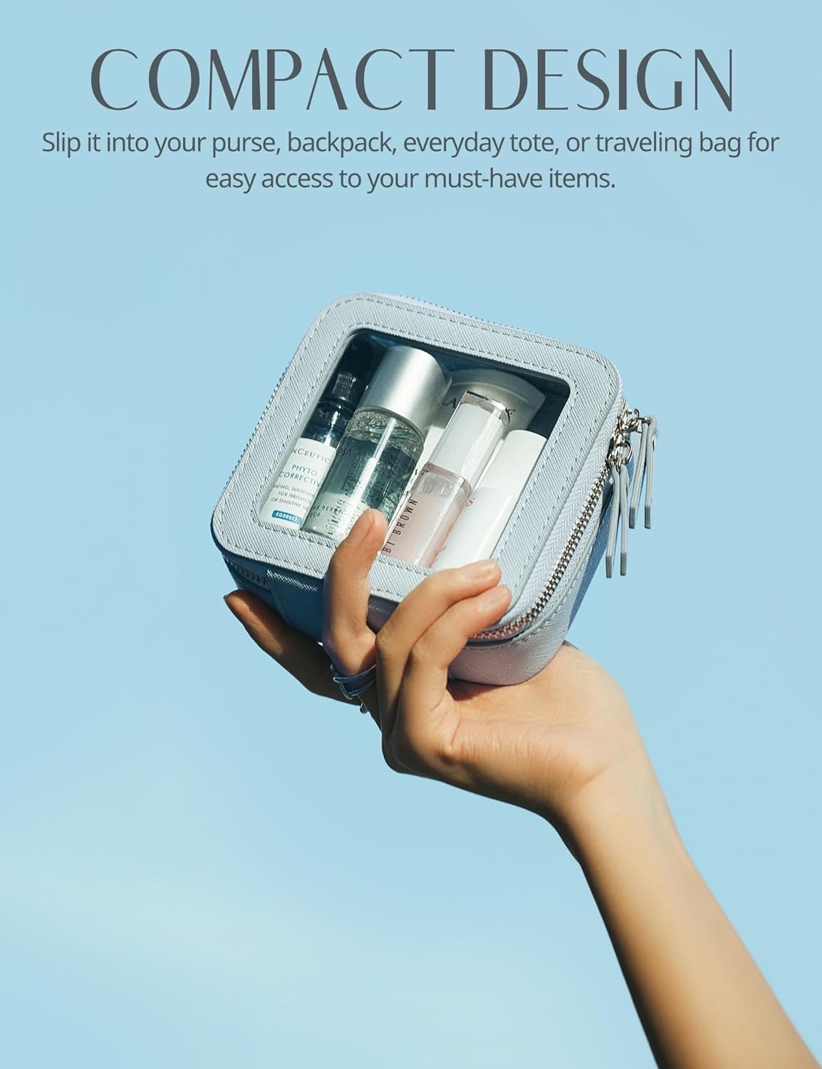 Popvibe Clear Makeup Bag Travel Cosmetic Case Transparent Toiletry Bag with Zipper, Portable Make Up Organizer Traveling Compact Car Bag for Essentials