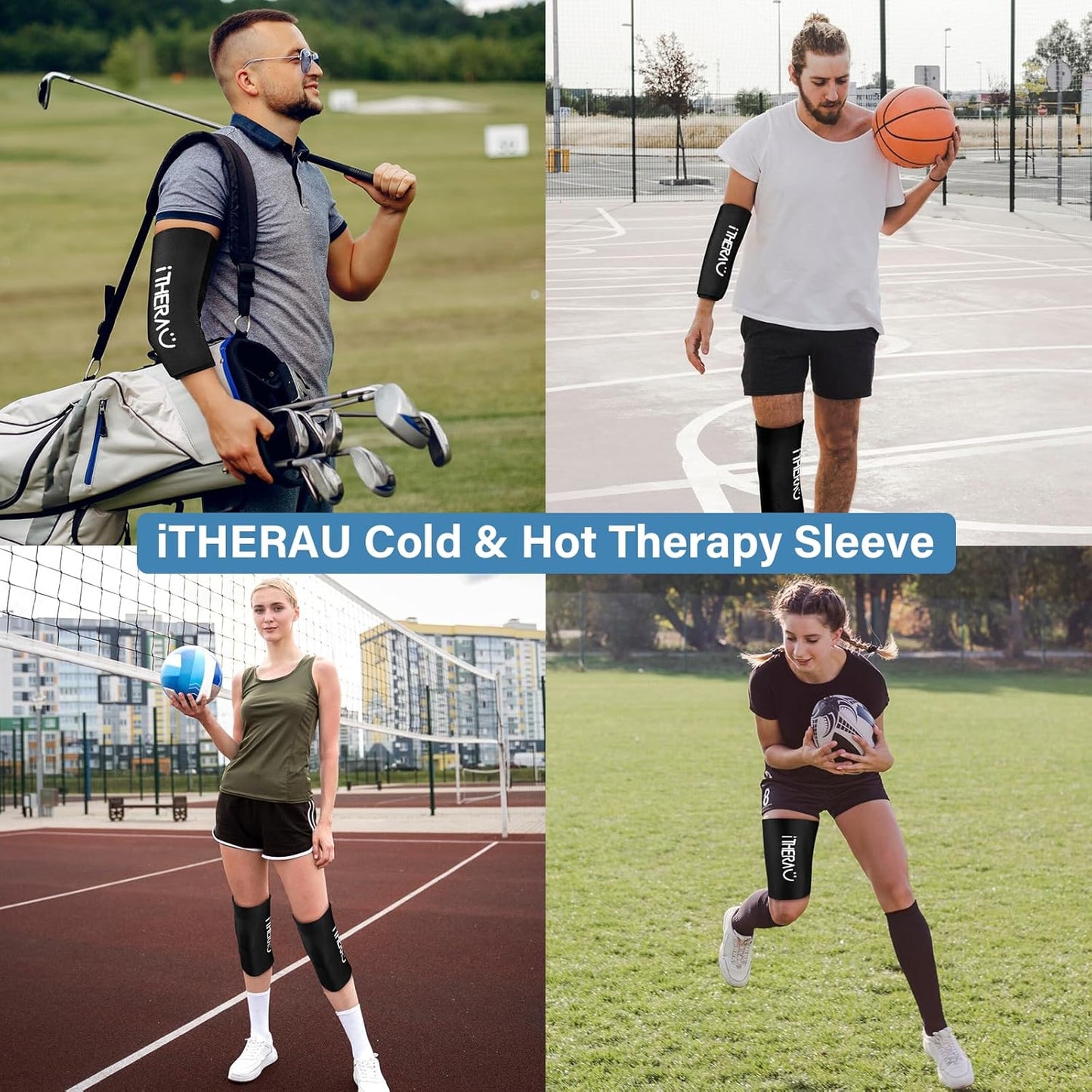 iTHERAU Knee Ice Pack Wrap, Reusable Gel Cold Pack with Cold/Hot Therapy, Cold Compression Sleeve for Elbow, Knee, Calf & Ankle for Pain Relief, Swelling, Surgery, Sports Injuries -Black, L