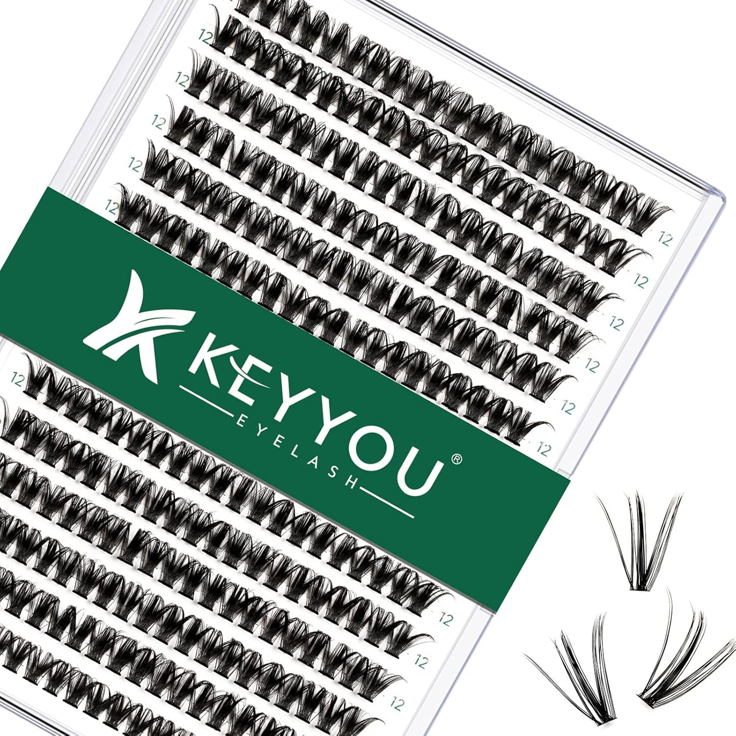 Lash Clusters 300pcs Individual Lashes 50D 0.07C Curl 12mm DIY Eyelash Extension KEYYOU Large Tray Volume Soft&Natural Cluster Lashes(50D-0.07C,12)