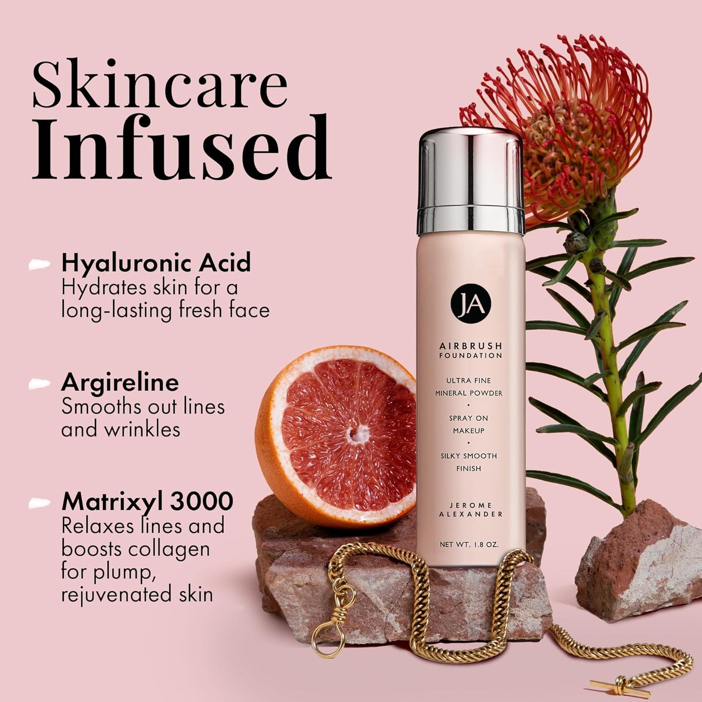 MagicMinerals AirBrush Foundation by Jerome Alexander – 2pc Set with Airbrush Foundation and Kabuki Brush - Spray Makeup with Anti-aging Ingredients for Smooth Radiant Skin - Bright Medium