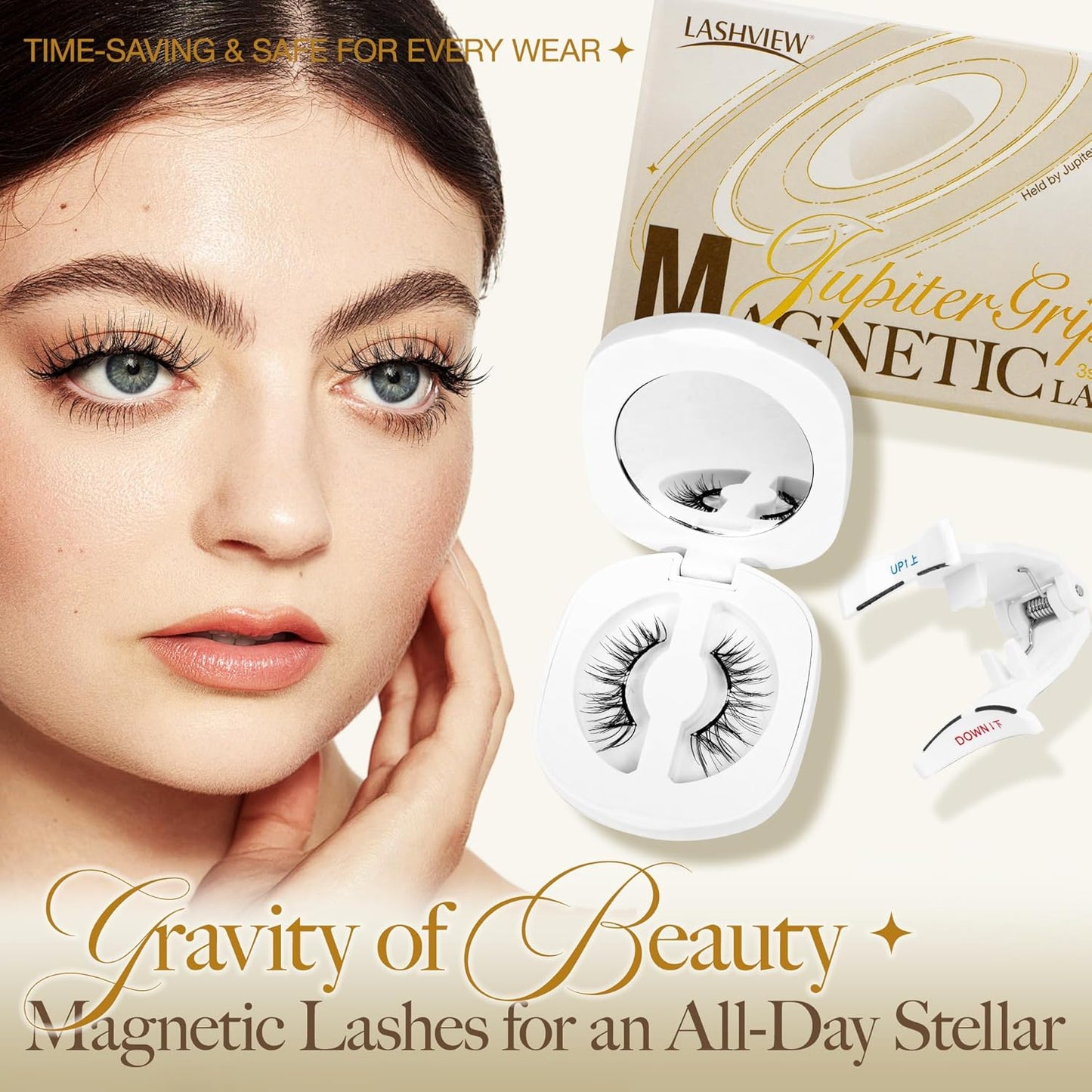 LASHVIEW Magnetic Eyelashes Natural Look, Reusable Manga Magnetic Lashes Kit with Applicator, No Glue Needed Magnetic Eyelashes Kit, Easy to Wear and Remove for All-Day Comfort CT27