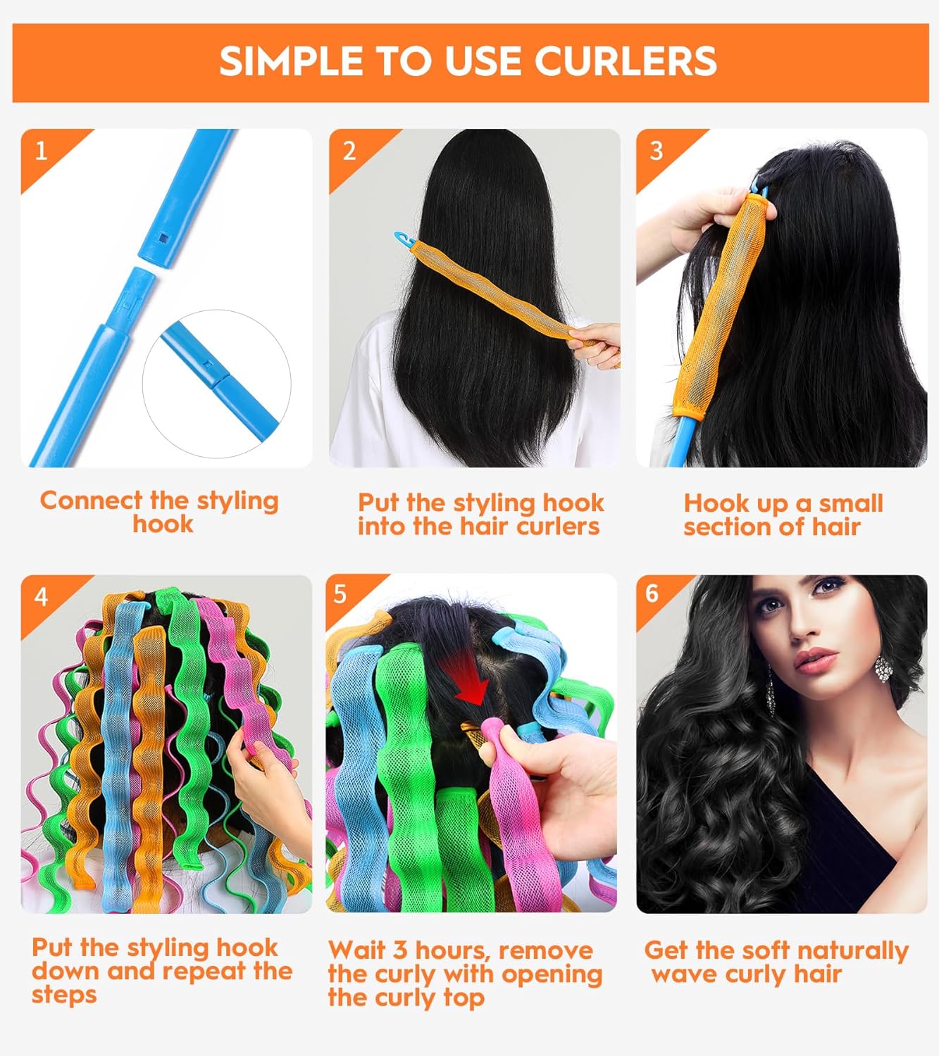 42 Pieces Heatless Waves Hair Curler, No Heat Damage Wavy Hair Curlers with 2 Sets of Styling Hooks, Heatless Curls for Women Girls Long Medium Short Hair(4 Colors,55cm/ 21.65")