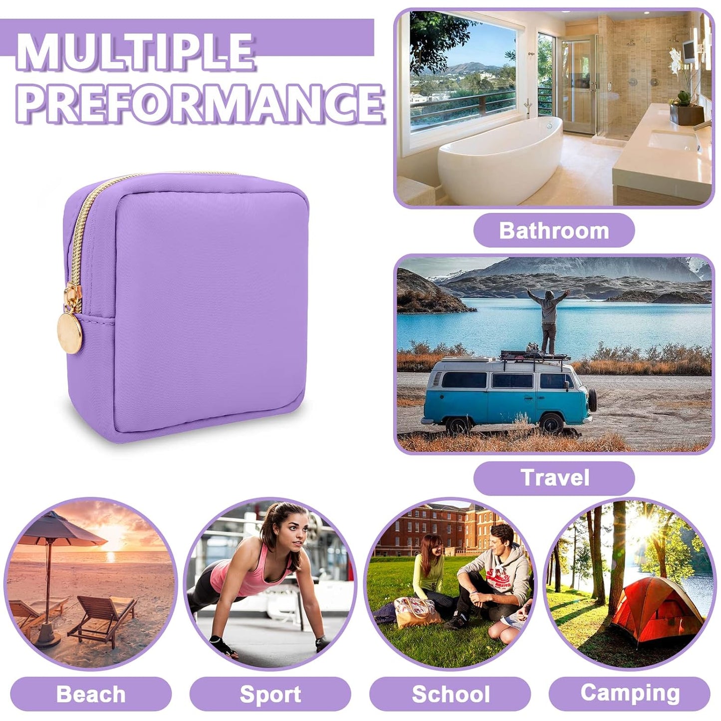 Mini Makeup Pouch for Purse, Small Cosmetic Bag Pouch Nylon Travel Toiletry Organizers for Women Girls, Cute Zipper Pouch Coin Purse Preppy Storage Bag for School Work(Mini-Grape)