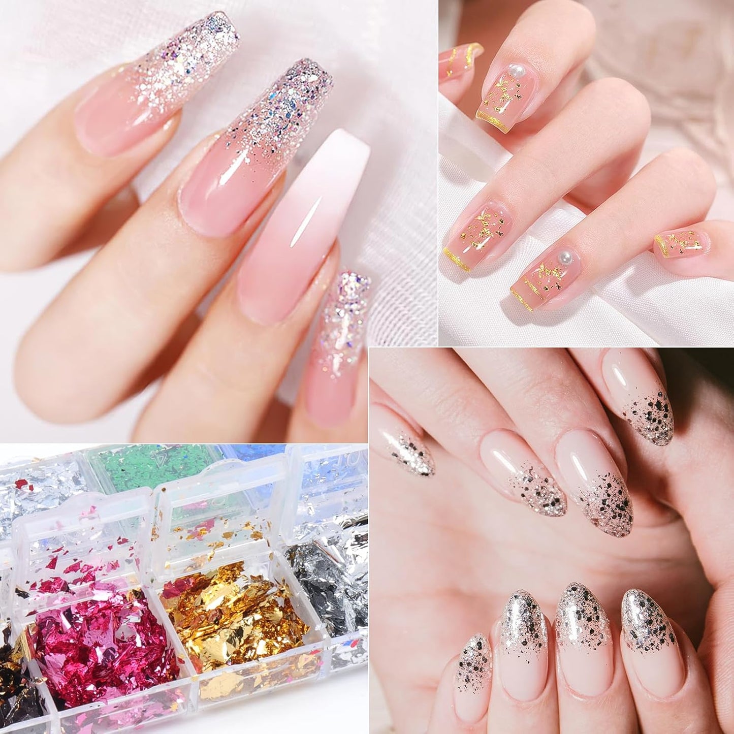 12 Grids Nail Art Foil Flake Glitter 3D Glitter Decoration Acrylic Nail Art Supplies Sequin Flakes Glitters Sticker Decoration Kit for Women Manicure Face Body DIY Decoration