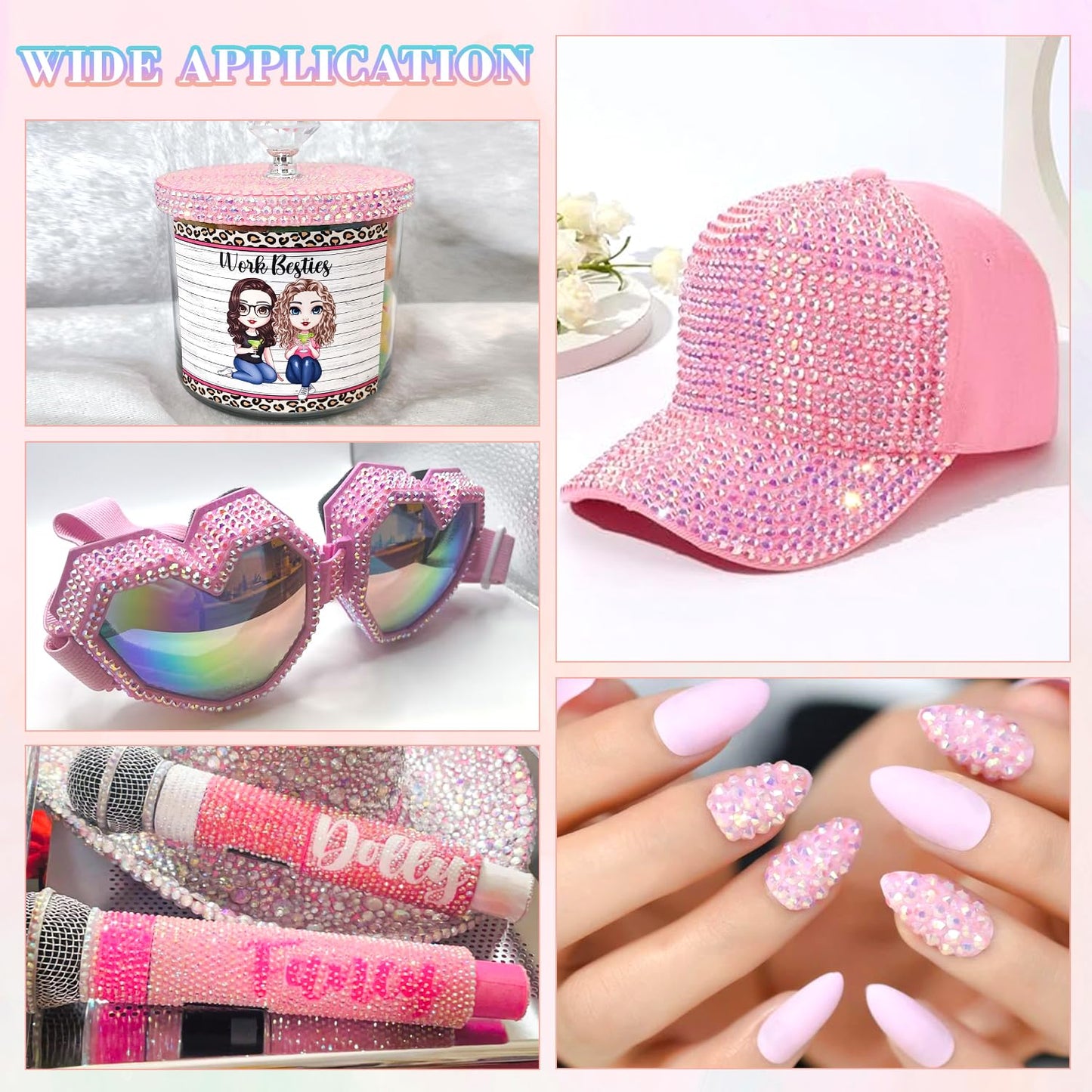 25000Pcs Resin Rhinestones with B7000 Jewelry Glue for Crafting, Light Pink AB 2-6mm Non Hotfix Flatback Gems, Bedazzling Crystal for DIY Crafts Clothing Tumblers Mugs Shoes Fabric Decor Nail Art