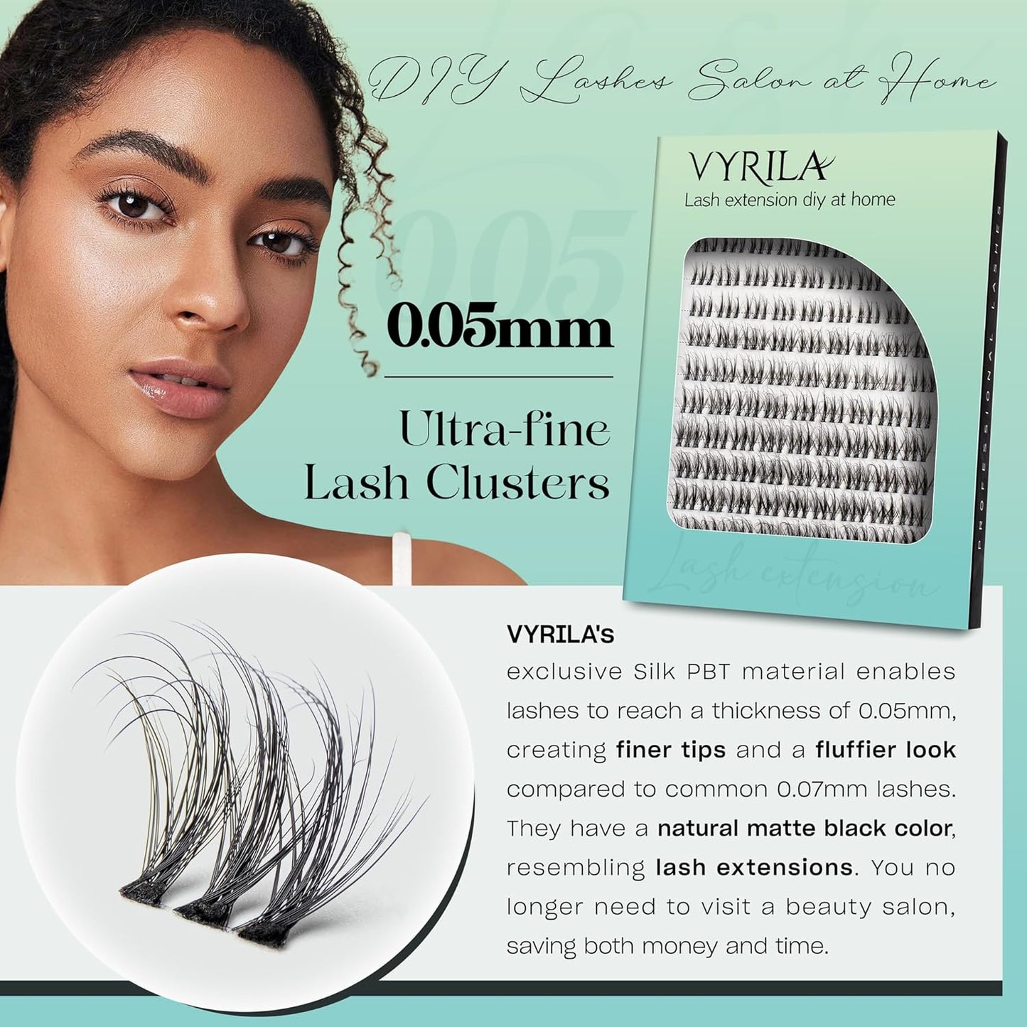 Lash Clusters 0.05mm Individual Lashes, 3D Wispy Lashes Clusters, 0.1mm Super Thin Band Resuable Natural Lashes,C Curl Faux Mink Lashes,108pcs Lash Extension (Green Soul-C-0.05-8-16mix)
