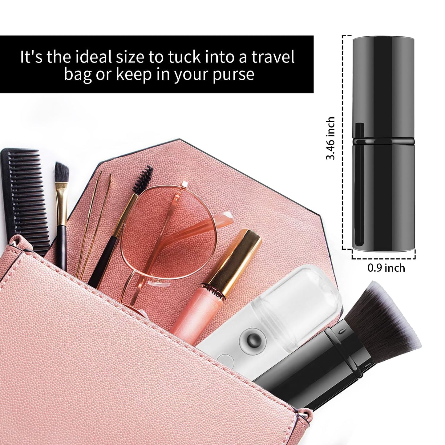 Falliny Makeup Brushes Retractable, Travel Powder Foundation Kabuki Brush, Portable Face Liquid Foundation Sunscreen Brush with Cover for Blending Liquid, Bronzer,Cream or Flawless Powder Cosmetics