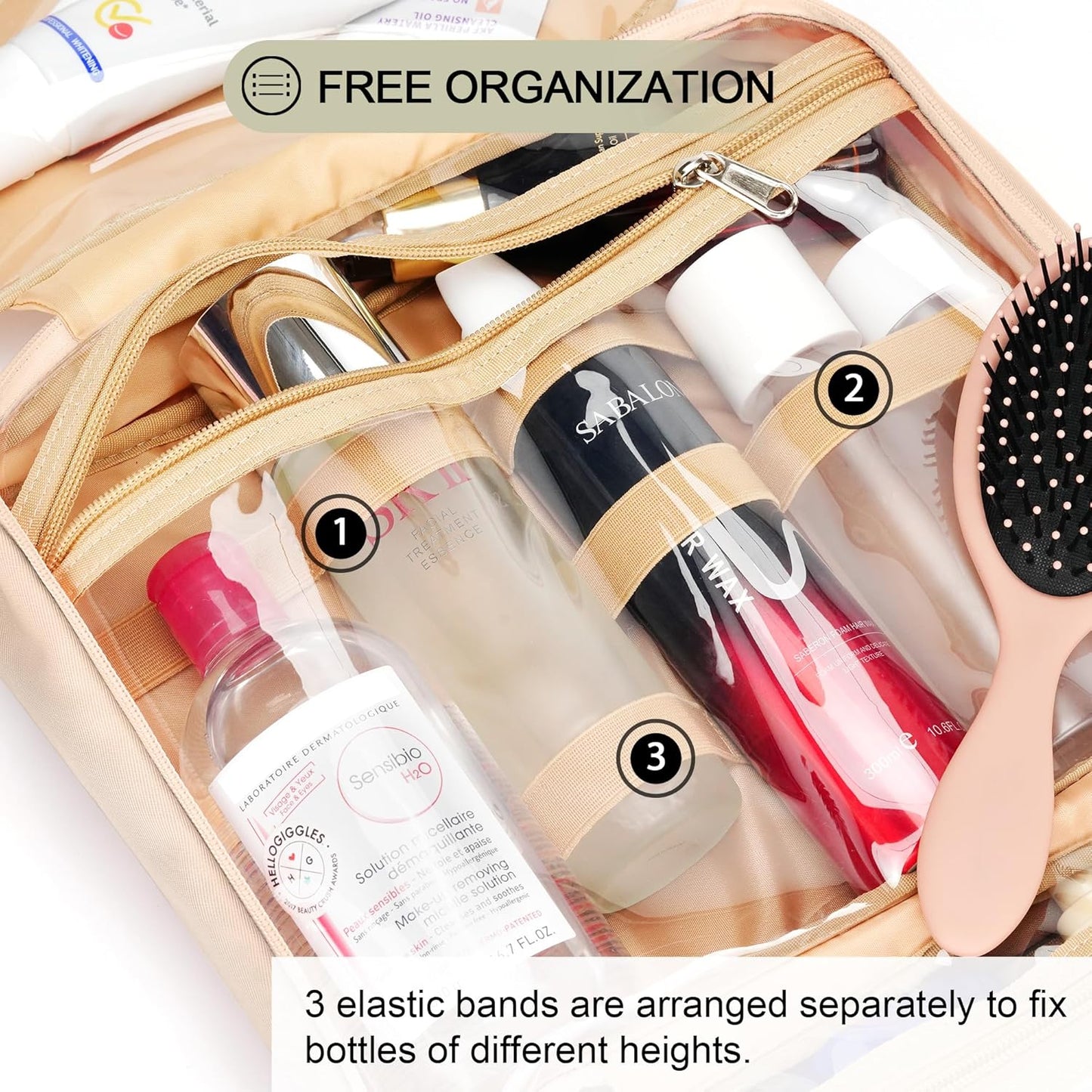 Travel Hanging Toiletry Bag for Women, Cruise Ship Essentials, with Jewelry Organizer, Extra Large Makeup Dopp Kit, Waterproof Cosmetic Bags, Toiletries Kit Set with Trolley Belt, Khaki