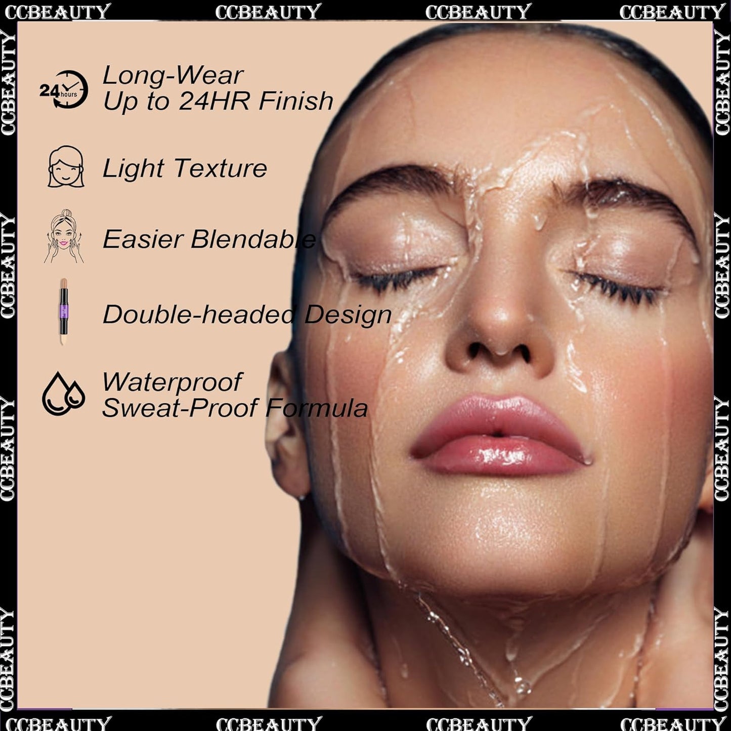 CCbeauty 2-IN-1 Contour Stick Makeup,Cream Shimmer Highlighter Bronzer Stick, Highlighting Contouring Kit, Highlight Concealer Sticks for Face Shaping Make up, Long Lasting & Waterproof