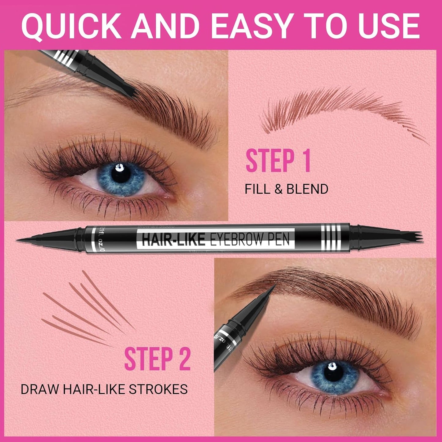 iMethod Eyebrow Pen - Eyebrow Pencil Magical 2-in-1 Eye Brow Pencils for Women with 4-Fork-Tip & Precise Brush-Tip for Natural Hair-Like Brows, Last All-Day, with Eyebrow Spoolie Brush, Black