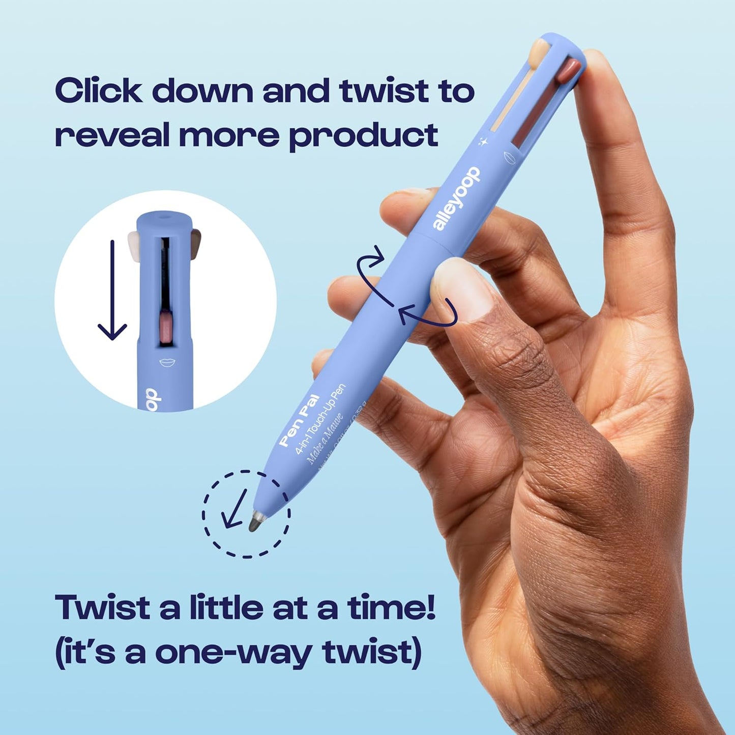 Alleyoop Pen Pal Touch-Up 4-in-1 Makeup Pen, Make A Mauve (Light - Medium) - Travel Make Up Set with Eyeliner, Brow Pencil, Highlighter & Lip Liner - High-Pigment Formula, Easy & Smooth Application