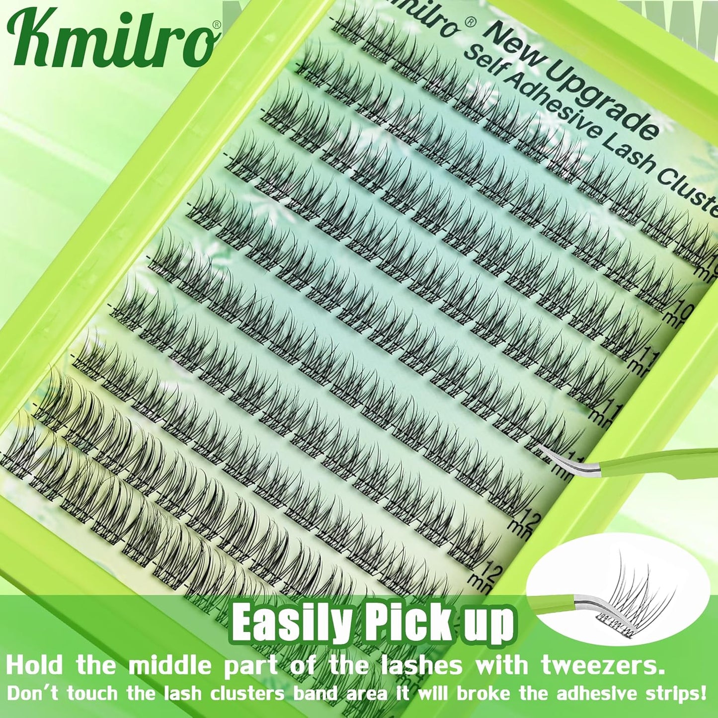 Self Adhesive Eyelashes 10-14mm Natural Self Adhesive Lash Clusters Wispy Press on Lashes No Glue Needed 120Pcs Pre Glued Lashes Clusters Reusable DIY Eyelash Extensions Kit with Tweezers, by Kmilro
