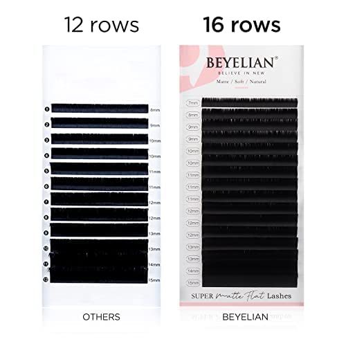 BEYELIAN Flat Eyelash Extension, Ellipse Lash Extensions 0.15/0.20 C/D Curl 7-15mm 16 Rows Matte Black Eyelash Extension Supplies Classic Lash Extensions Individual Eyelashes Salon Use