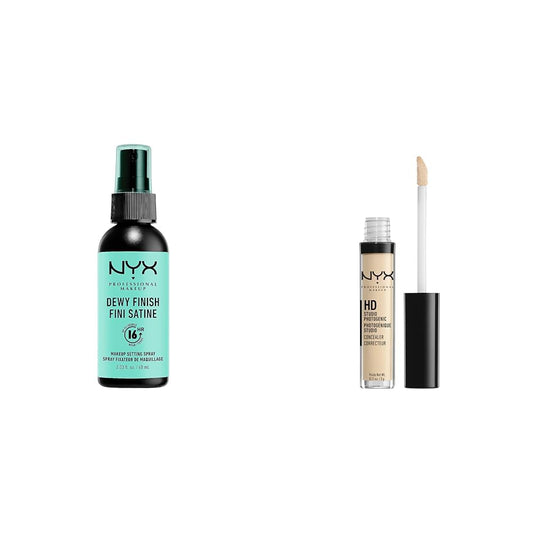 NYX PROFESSIONAL MAKEUP Makeup Setting Spray - Dewy Finish, Long-Lasting Vegan Formula (Packaging May Vary) & HD Studio Photogenic Concealer Wand, Medium Coverage - Alabaster