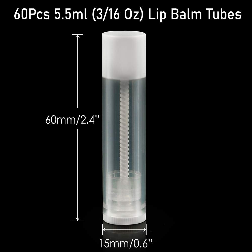 LotFancy Lip Balm tubes Empty, 60PCS 5.5ml (3/16 Oz), Clear Lip Balm Container Tubes with White Caps, BPA Free & Leak Free, Refillable