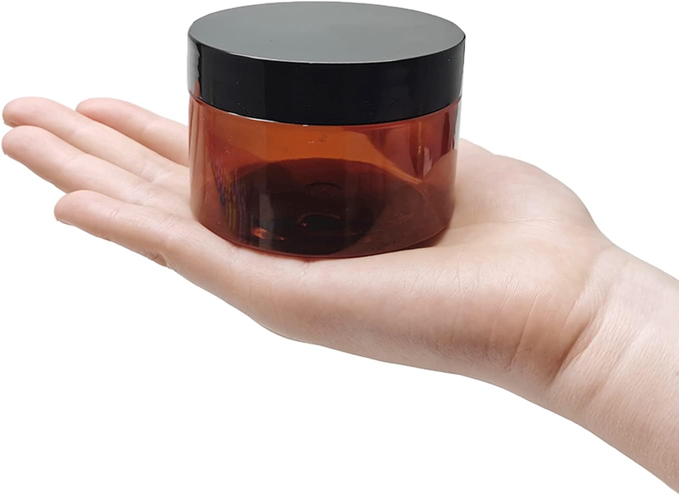 4 oz Amber Plastic Cosmetic Jars Leak Proof Container with Black Lid for Cream, Lotion, Powder, ointment, Beauty Products etc, 12 Pcs.