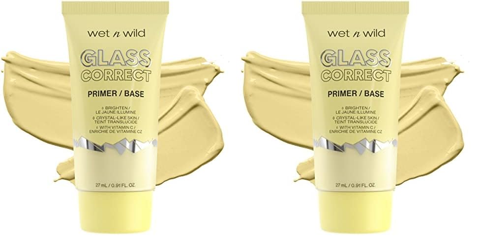 wet n wild Prime Focus Glass Skin Correct Primer, Bright Crystal Finish, Yellow (Pack of 2)