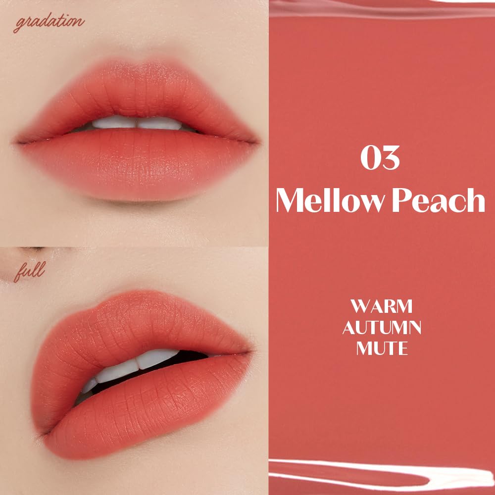 ETUDE Fixing Tint #03 Mellow Peach (4g) | Long Lasting High Pigmented Liquid Lipstick | Waterproof Lightweight Matte Finish Lip Stain | Full Coverage | Korean Makeup, Kbeauty