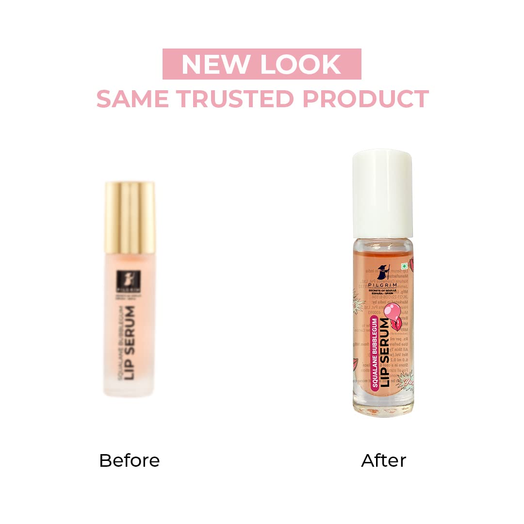 Pilgrim Squalane Bubblegum Lip Serum | Enriched with Shea Butter & Pomegranate Extract | Hydrating Lip Plumper Serum | Repairs Cracked Lips | Reveals Soft & Glossy Lips | 0.20 Fl Oz/6ml