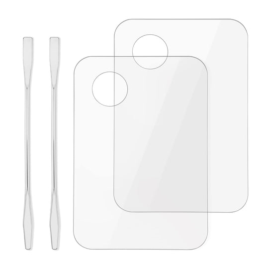 Acrylic Cosmetic Makeup Palette, Makeup Mixing Tray with Makeup Spatula Metal Mirror for Beauty Salon Color Cream Liquid Foundation Mixing Palette (2 Pcs Transparent palettes)